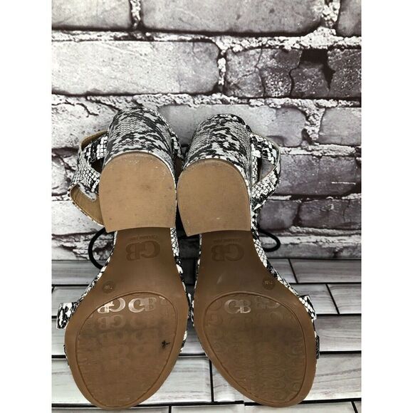 Gianni Bini After Hours White Black Snake Lace Block Heel Sandals Women Sz 7.5M - Picture 14 of 16